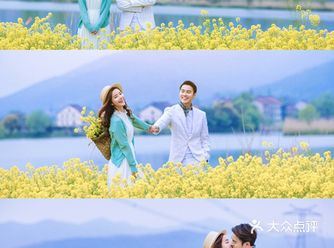 氧气感油菜花婚纱照写真,美成漫画