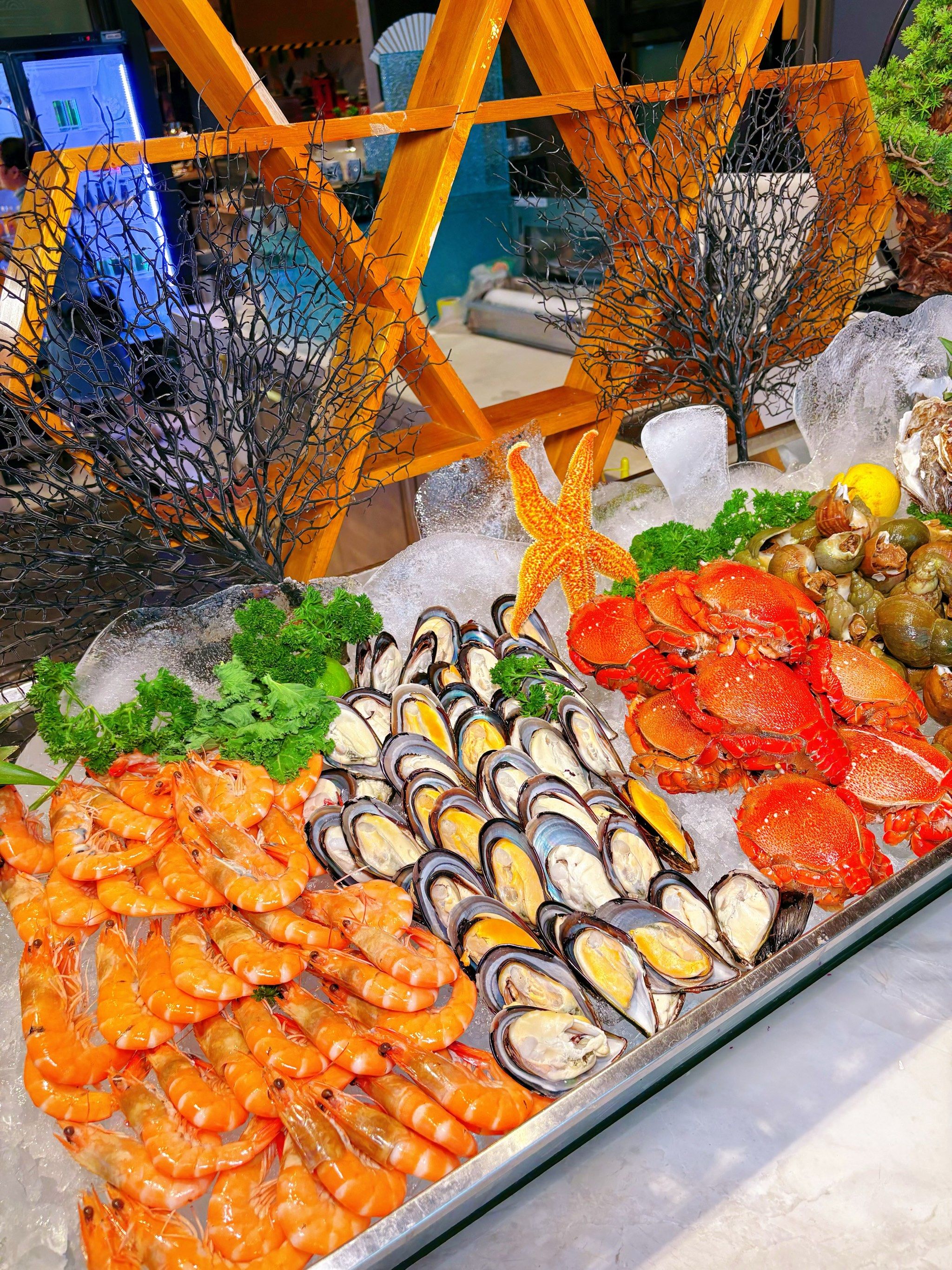 不负美食,自助餐大满足,今天的海鲜是吃到爽瘦了一大盆虾还有刺身拼盘