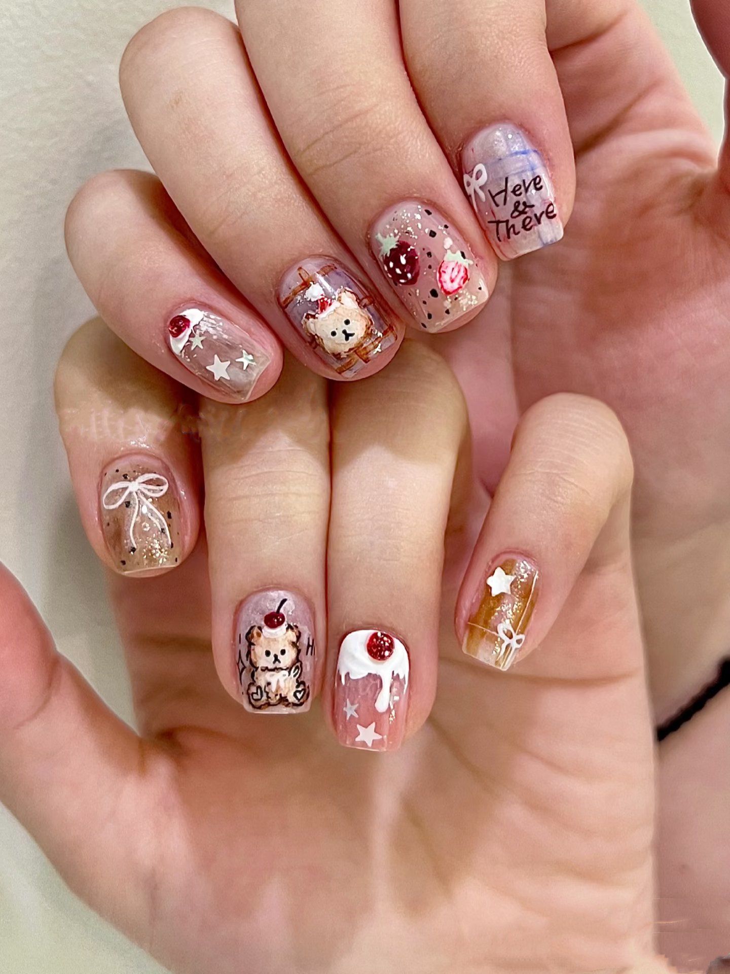 棕色系美甲#ins美甲#手绘美甲#彩绘美甲#可爱美甲#小熊美甲