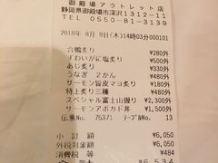 账单-沼津魚がし鮨(御殿場アウトレット店)