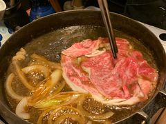涮完牛肉涮蔬菜的寿喜锅-满来寿喜烧(金虹桥店)