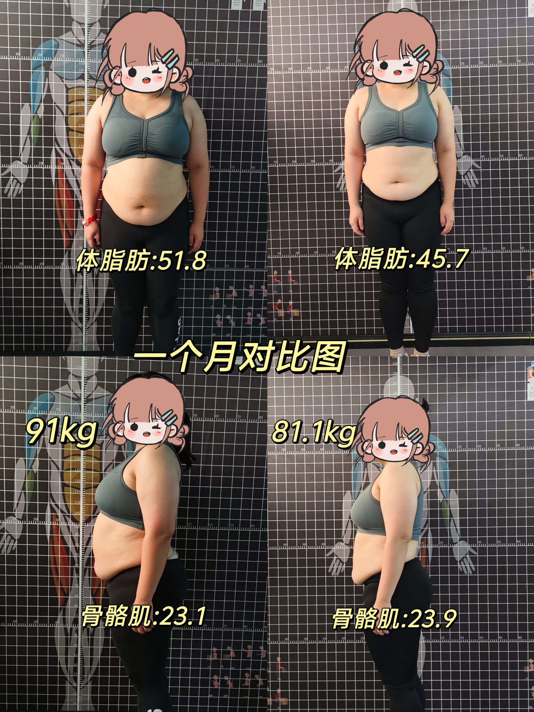 学员一个月减脂对比图