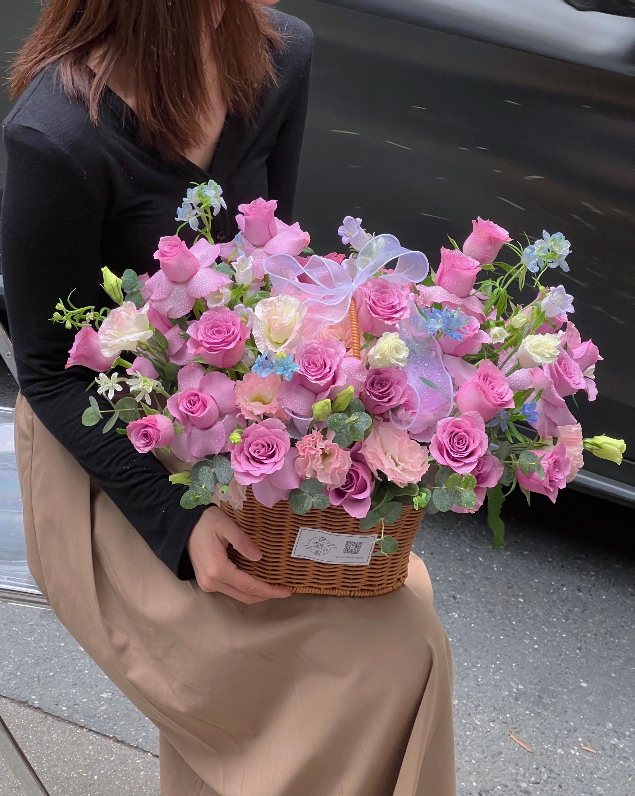 紫色手提花篮