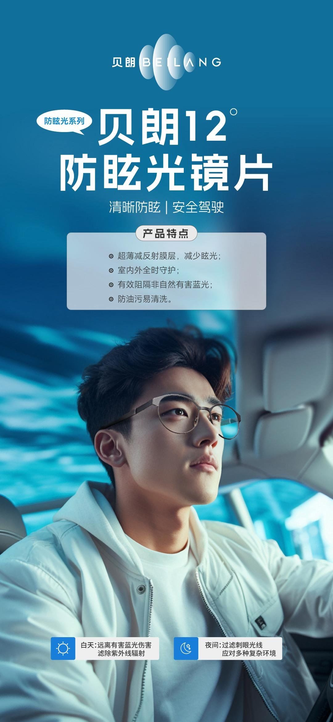 贝朗12度防眩光镜片,全新升级,以其卓越