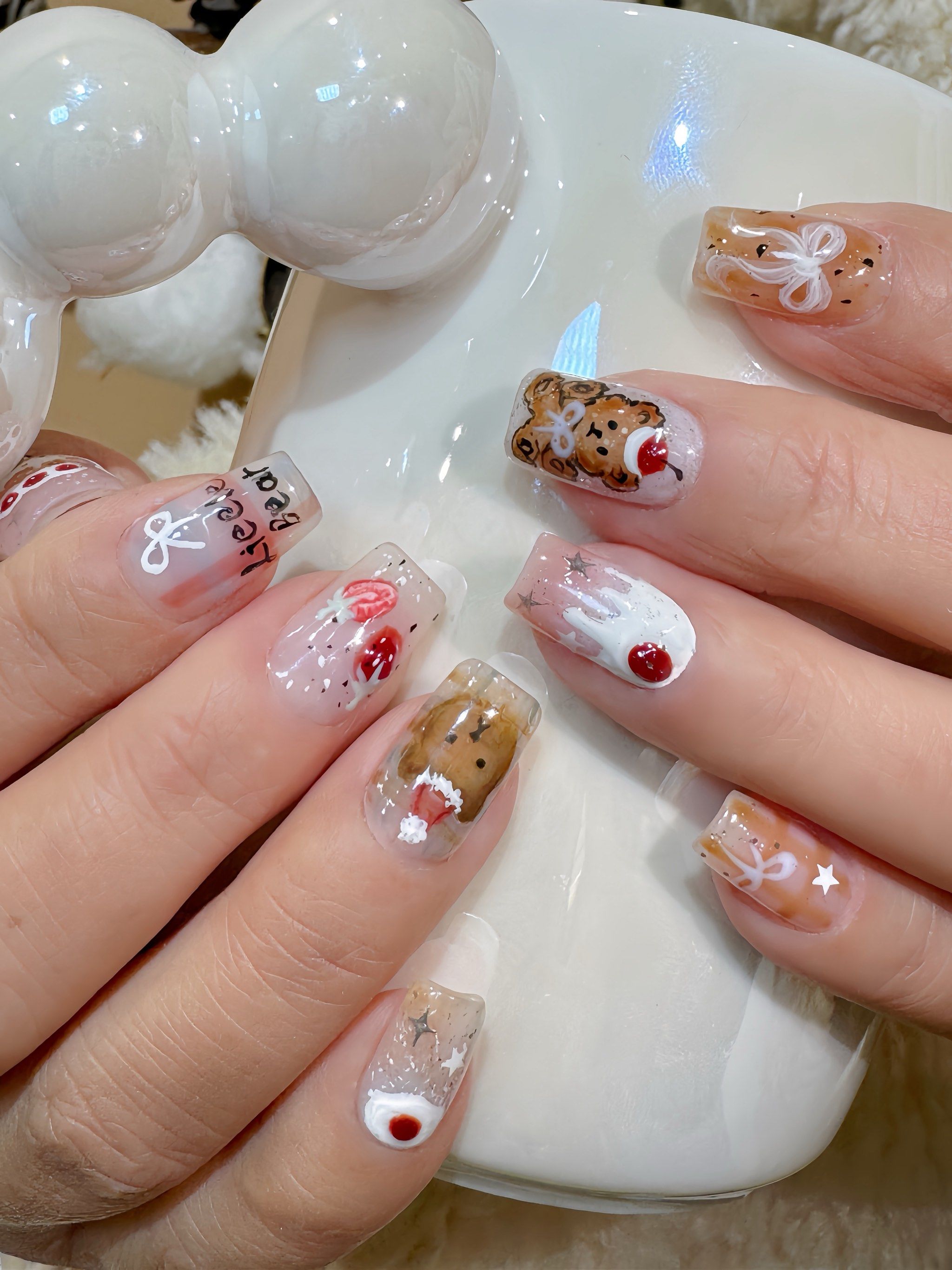 秋日小熊🐻奶油ins美甲🎀