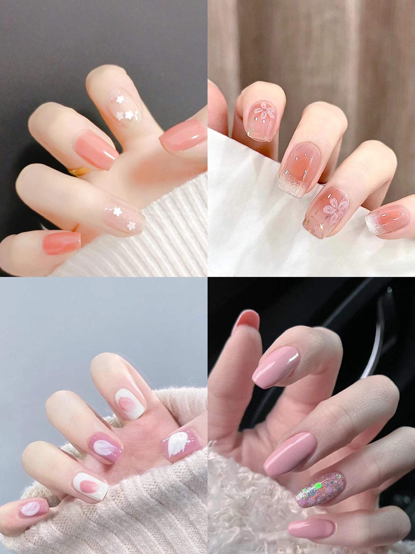 美丽樱花粉美甲