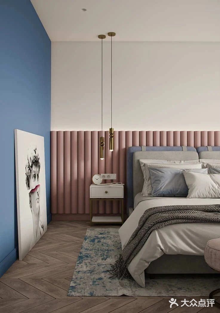 卧室莫兰迪蓝粉色设计调皮