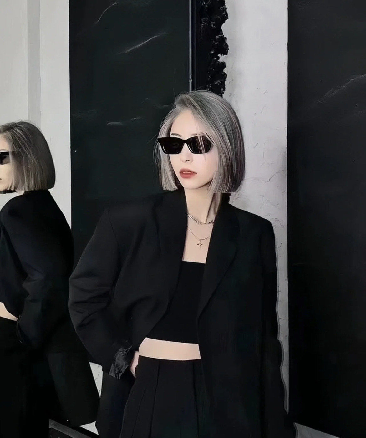 酷a的短发一刀切渐变染