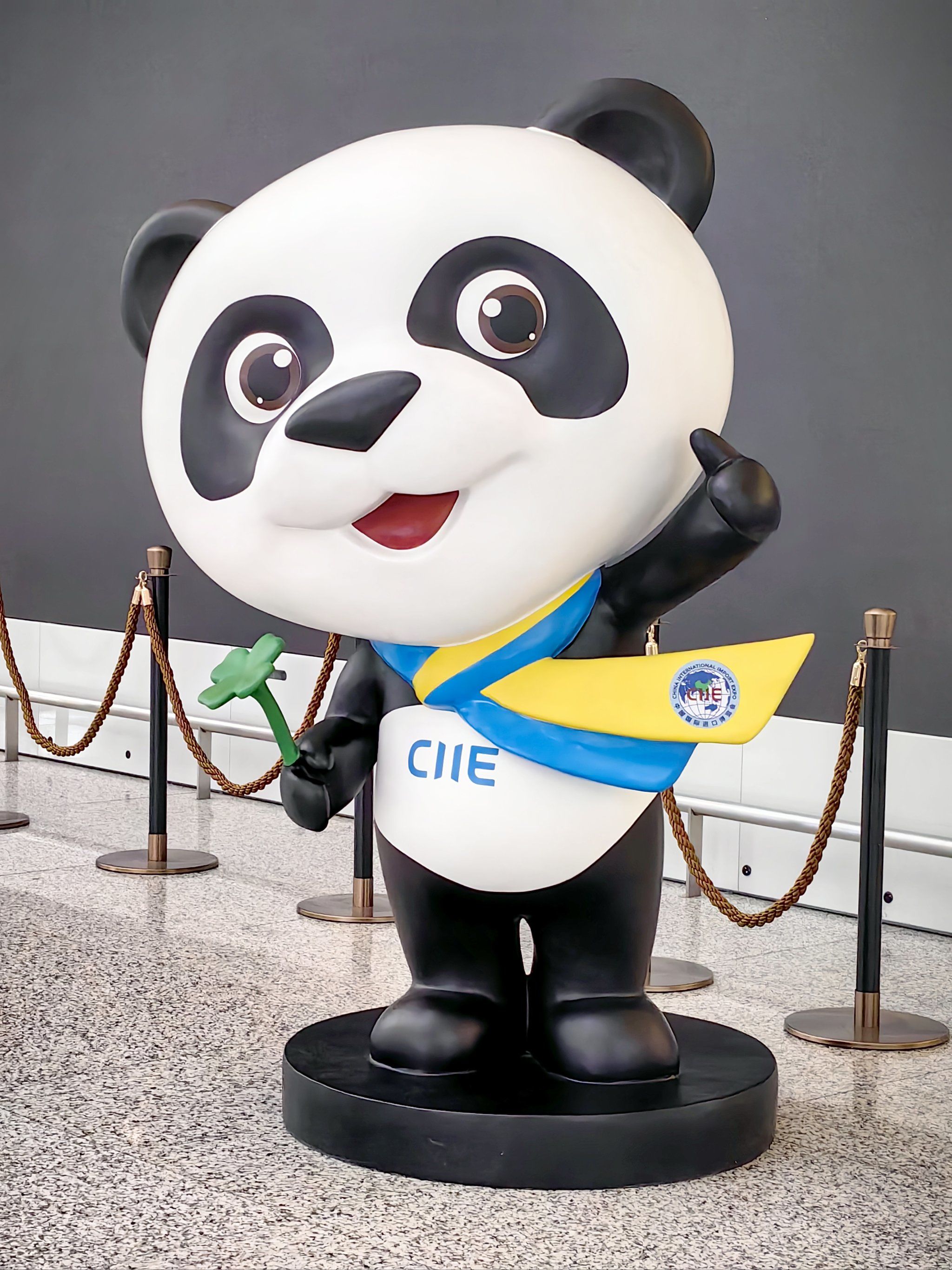 进博会上的熊猫是指中国国际进口博览会的吉祥物"进宝",它是一只以大
