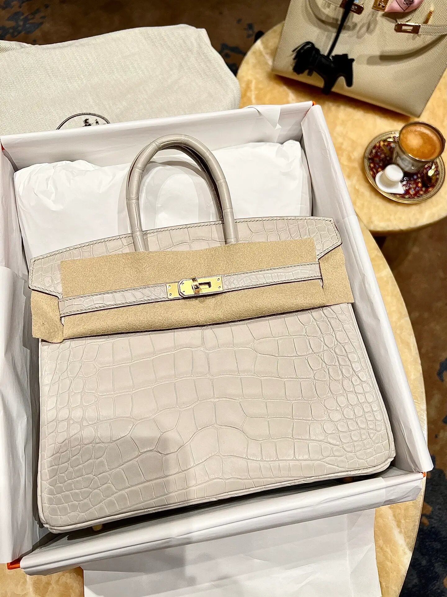 98爱马仕鳄鱼birkin25冰川白