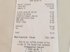 账单-Versailles Restaurant Cuban Cuisine