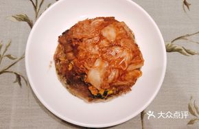 Scallion Oil Cake with Meat Floss, Egg and Pickled Vegetables