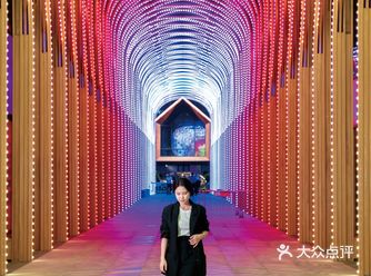佛山拍照夜间五光十色的巨型金色隧道