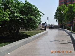 去公园的小路，小路后面就是儿童游乐场。-海河外滩公园