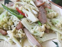 菜花炒猪颈肉-区海鸡场饭店(石壁店)