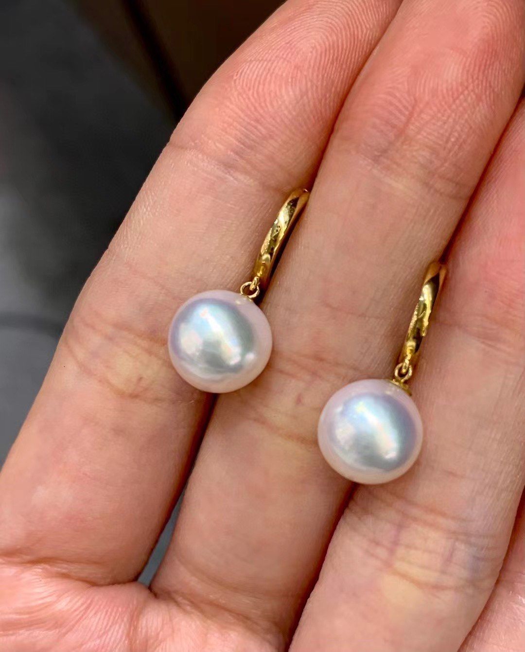 精品18k白akoya 天女海水珍珠耳钉