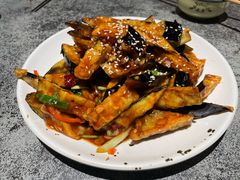 风味茄子-华盛园卷子王农家菜水库鱼