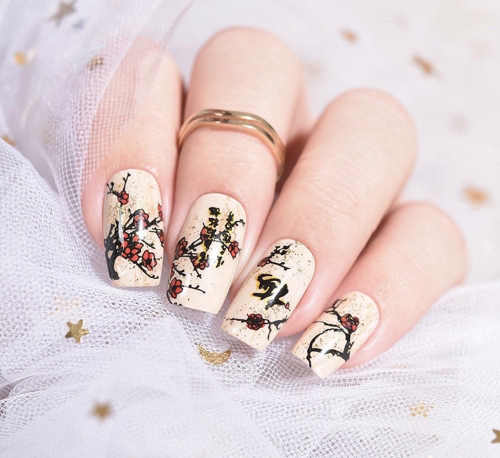 梅花主题美甲97