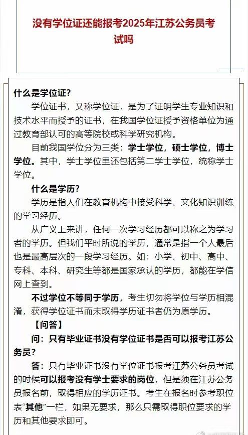 没有学位证可以报考江苏公务员吗?