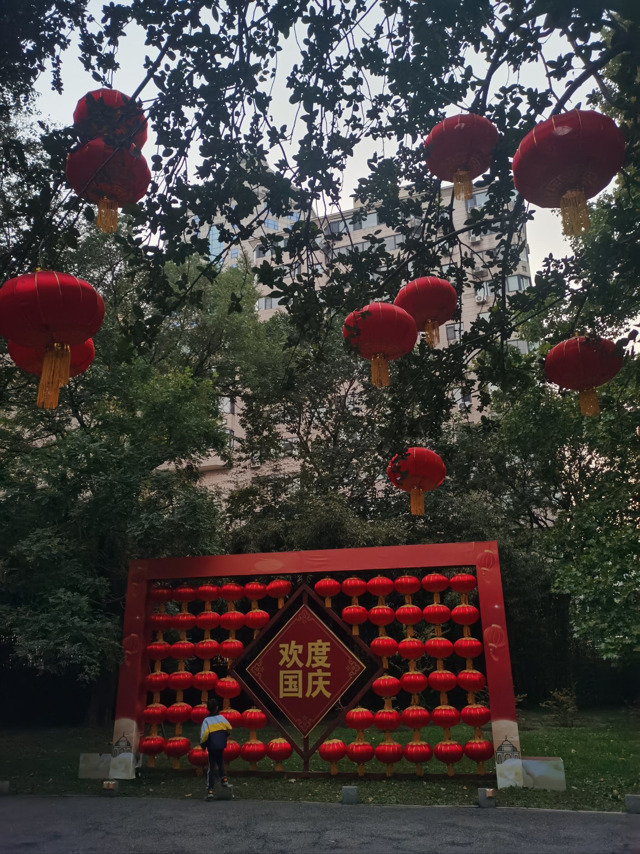 国庆节的动物园挂了灯笼,摆了花坛,增加了装置,一派节日氛围,游客也是