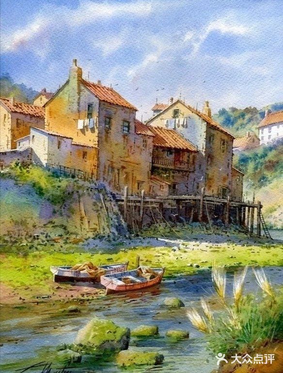 水彩下的静谧水乡村落惹人爱[加油]