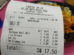 账单-新加坡Zam Zam餐馆