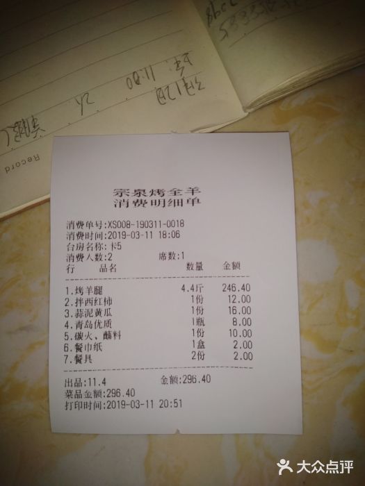 宗泉烤全羊·烤羊腿(解放东路店)账单图片