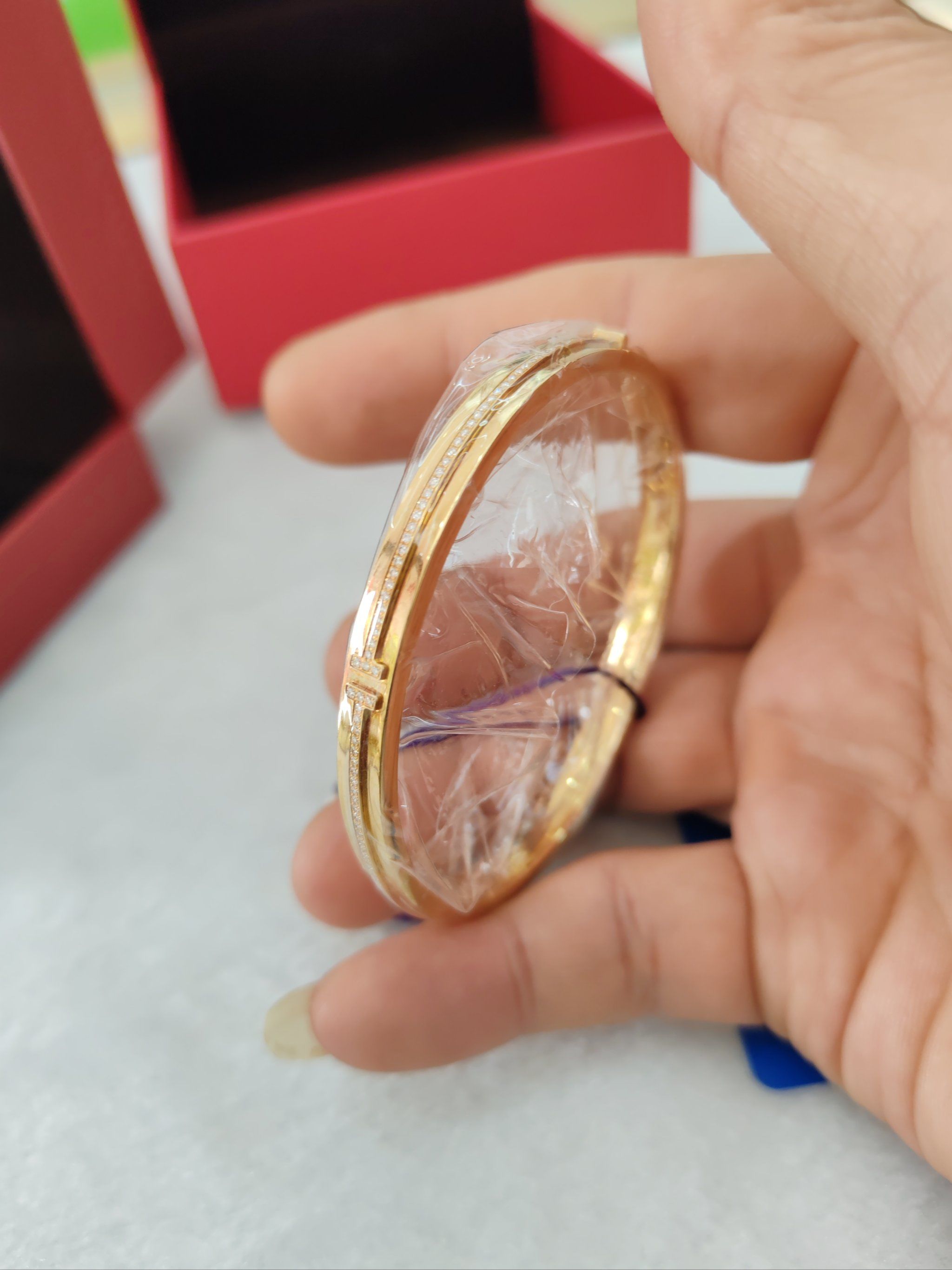 tiffany蒂芙尼t系列玫瑰金镶钻手镯