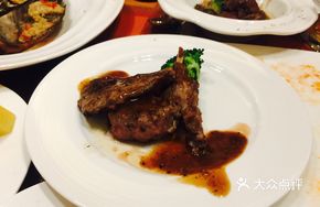 Crusted Lamb Ribs with Grilled Shrimp and Roasted Potatoes