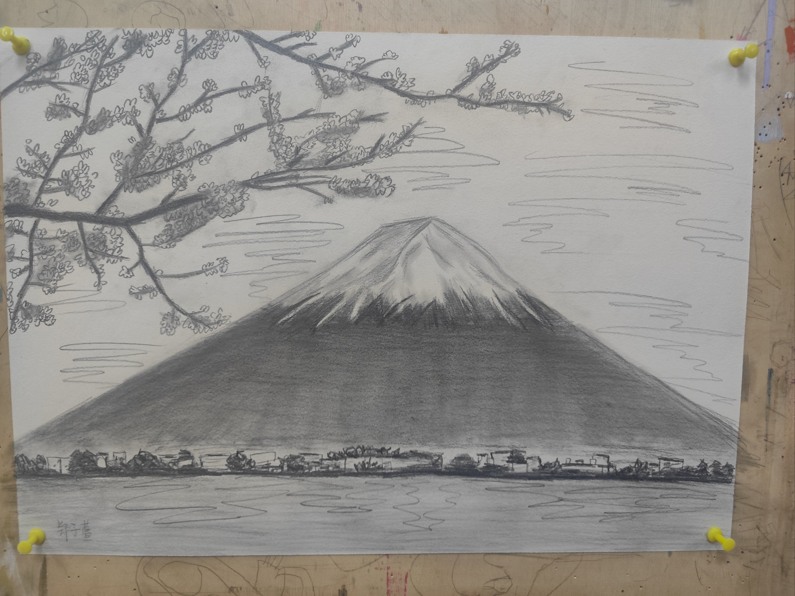 富士山素描简单图片