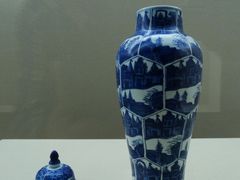 清康熙·青花西洋宫苑亭阁图盖罐-嘉定博物馆