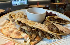 Freshly Griddled Three-Flavor Savory Pancake with Handmade Roasted Purple Sweet Potato Fries