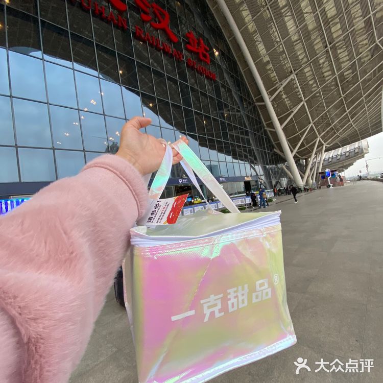 在武汉拿了一克甜品,随后买了一张高铁票