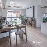 89㎡现代简约，喜欢他家客厅，投影、书架、绿植...