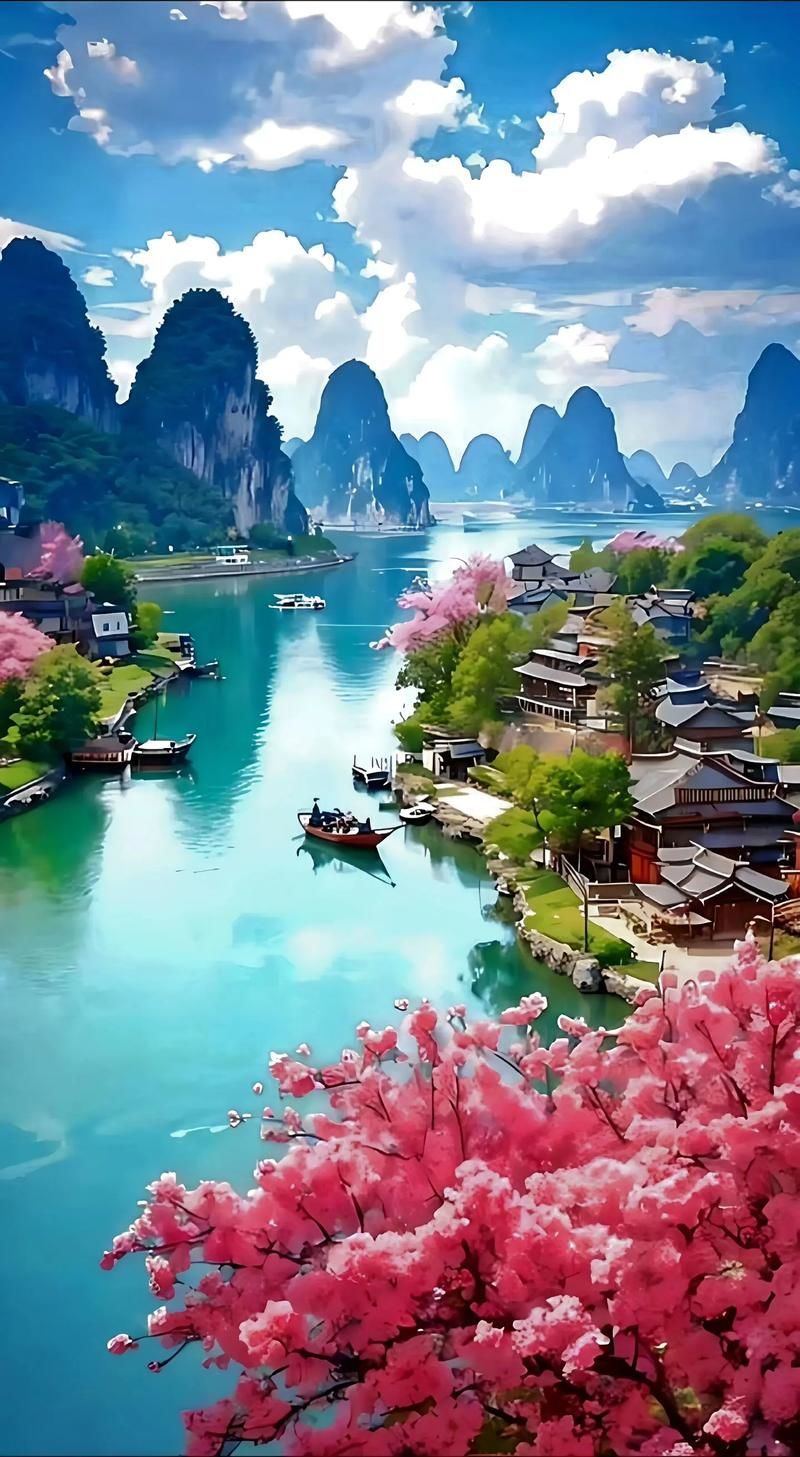 春日桃花盛开的美景