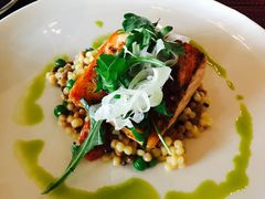 煎三文鱼配珍珠意面-WOLFGANG PUCK KITCHEN & BAR(迪士尼小镇店)