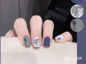 ins风美甲手绘抽象线条人脸 涂鸦美甲
