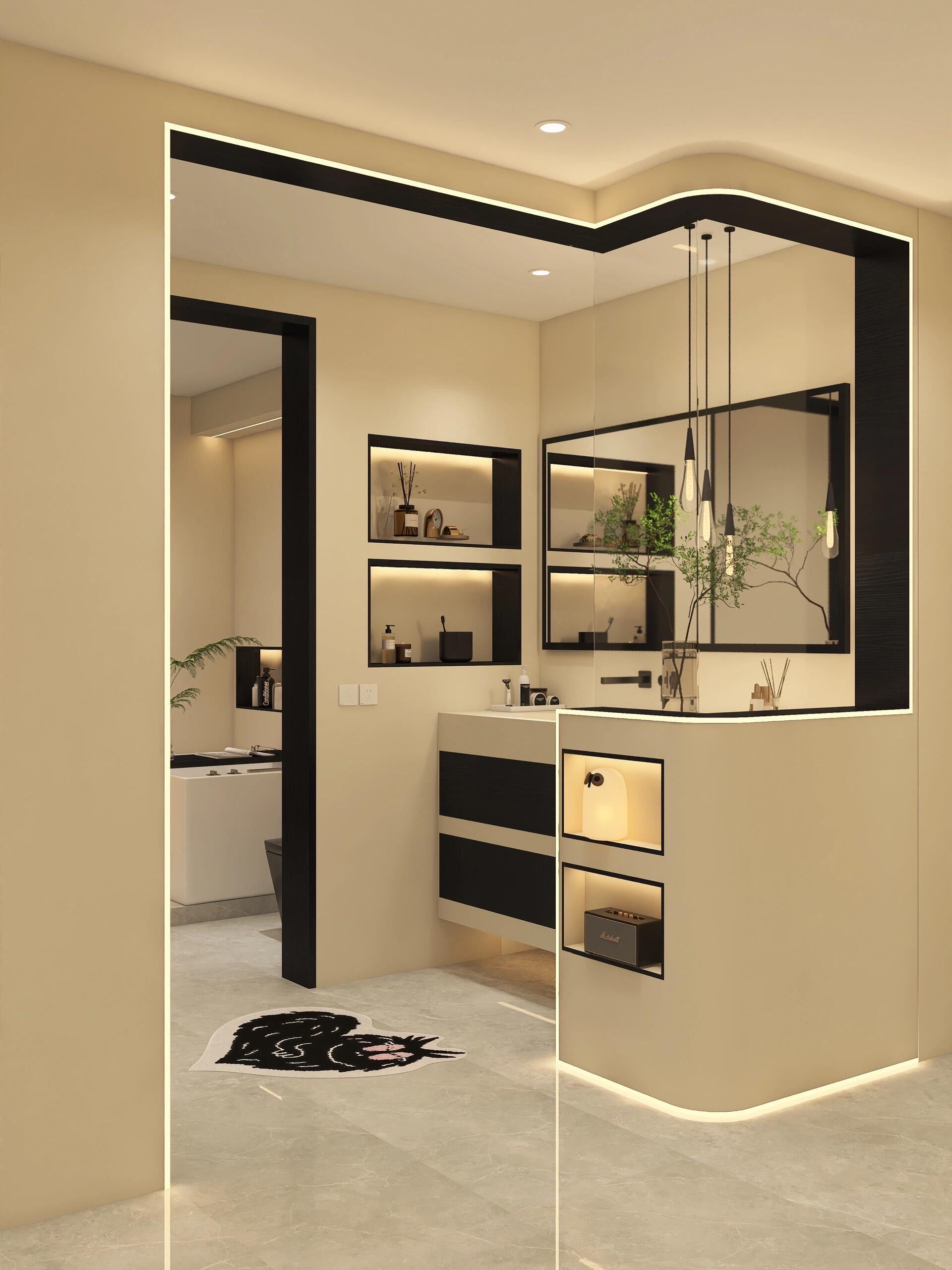 洗漱台外移真的很方便,非常适合小户型的装修,再也不用担心抢卫生间用