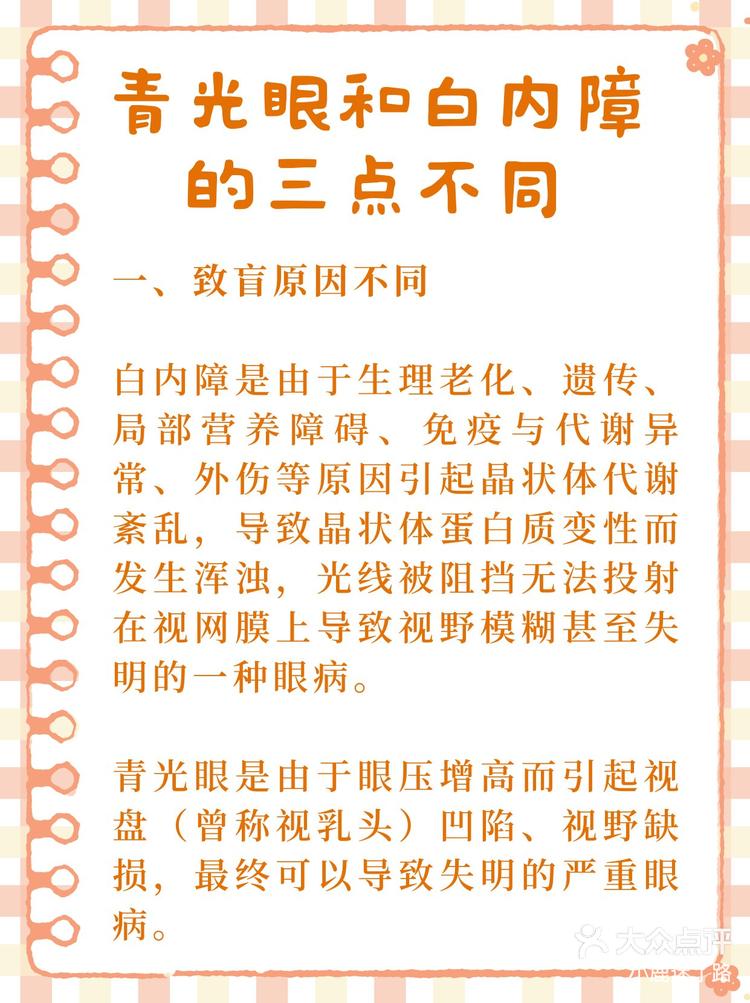 青光眼和白内障的三点不同