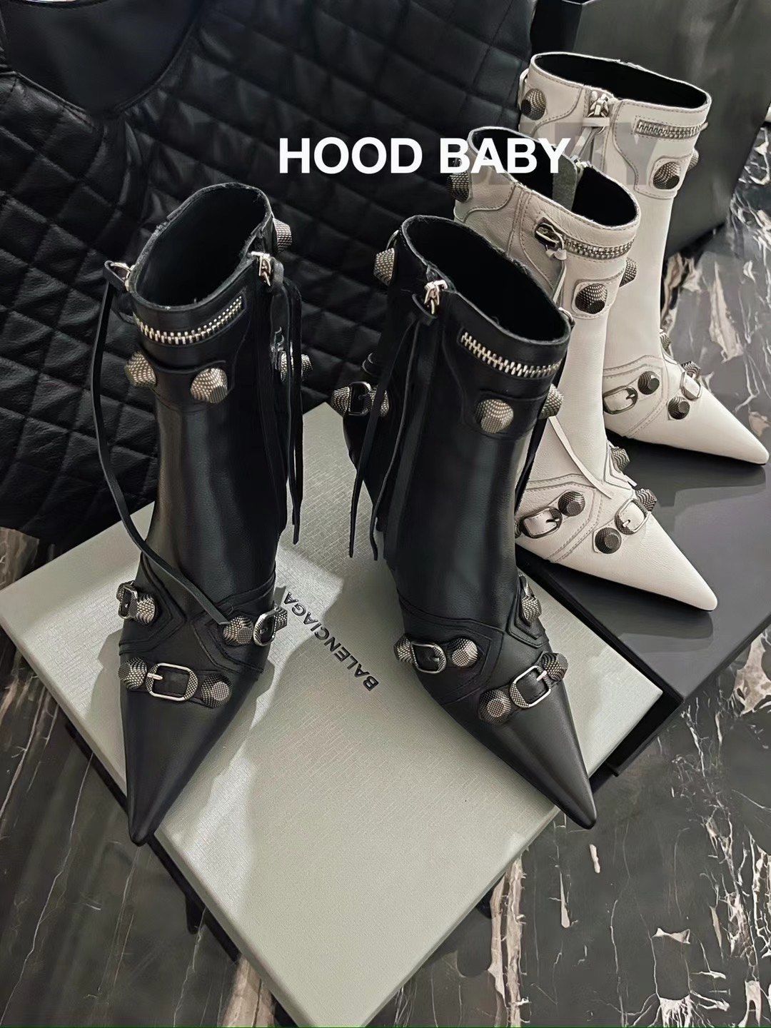 巴黎世家balenciaga 秀款限量款尖头高跟铆钉鞋女靴子