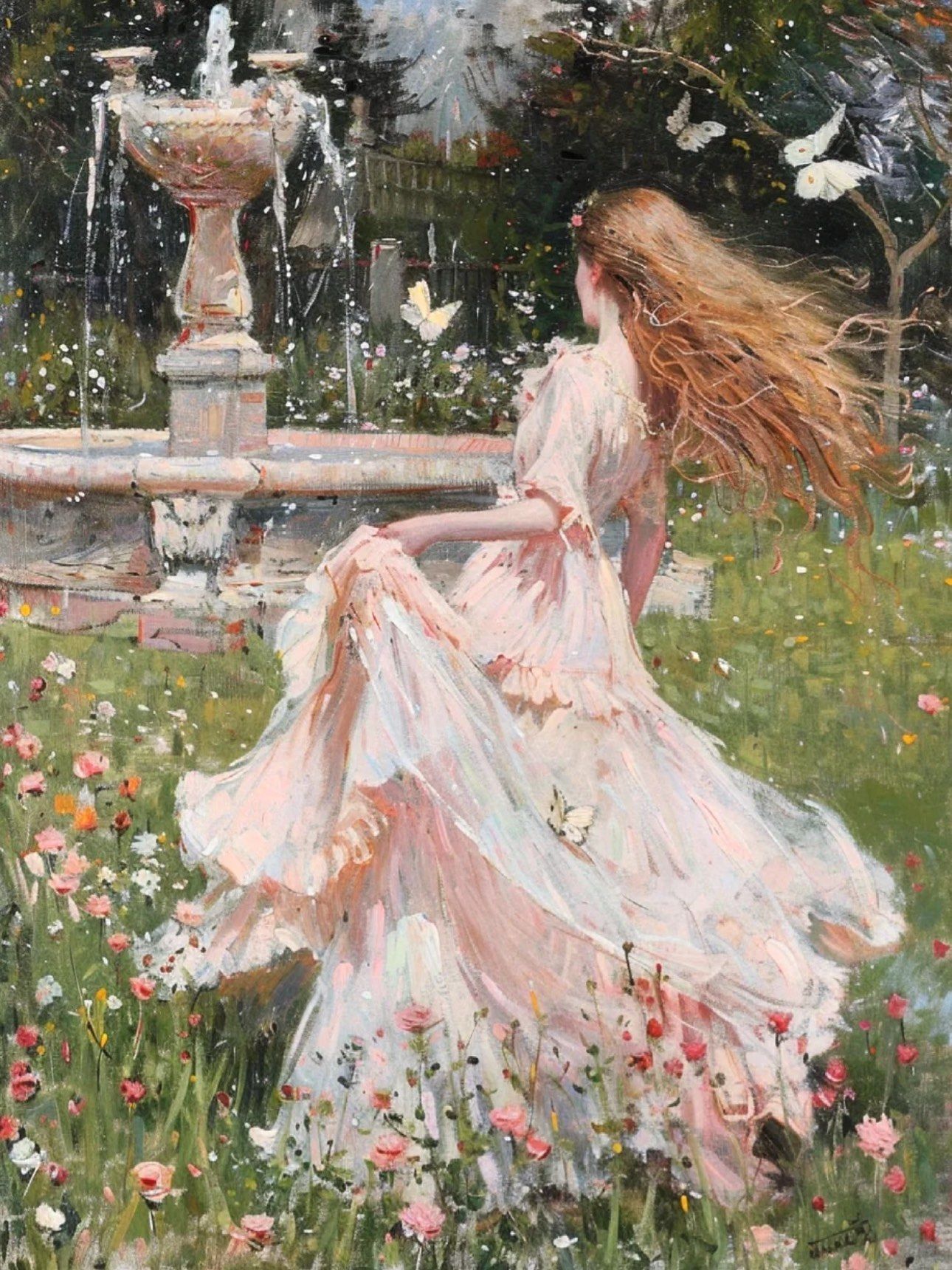 油画 | 喷泉旁的少女⛲