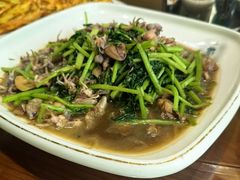 茼蒿炒小墨鱼-宏源鑫海鲜餐厅·海景婚宴厅(石老人店)
