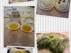 菊花茶、蜜汁叉烧、泉水有机菜心、海鲜煲-合晋食府(广州合晋帝苑酒店)