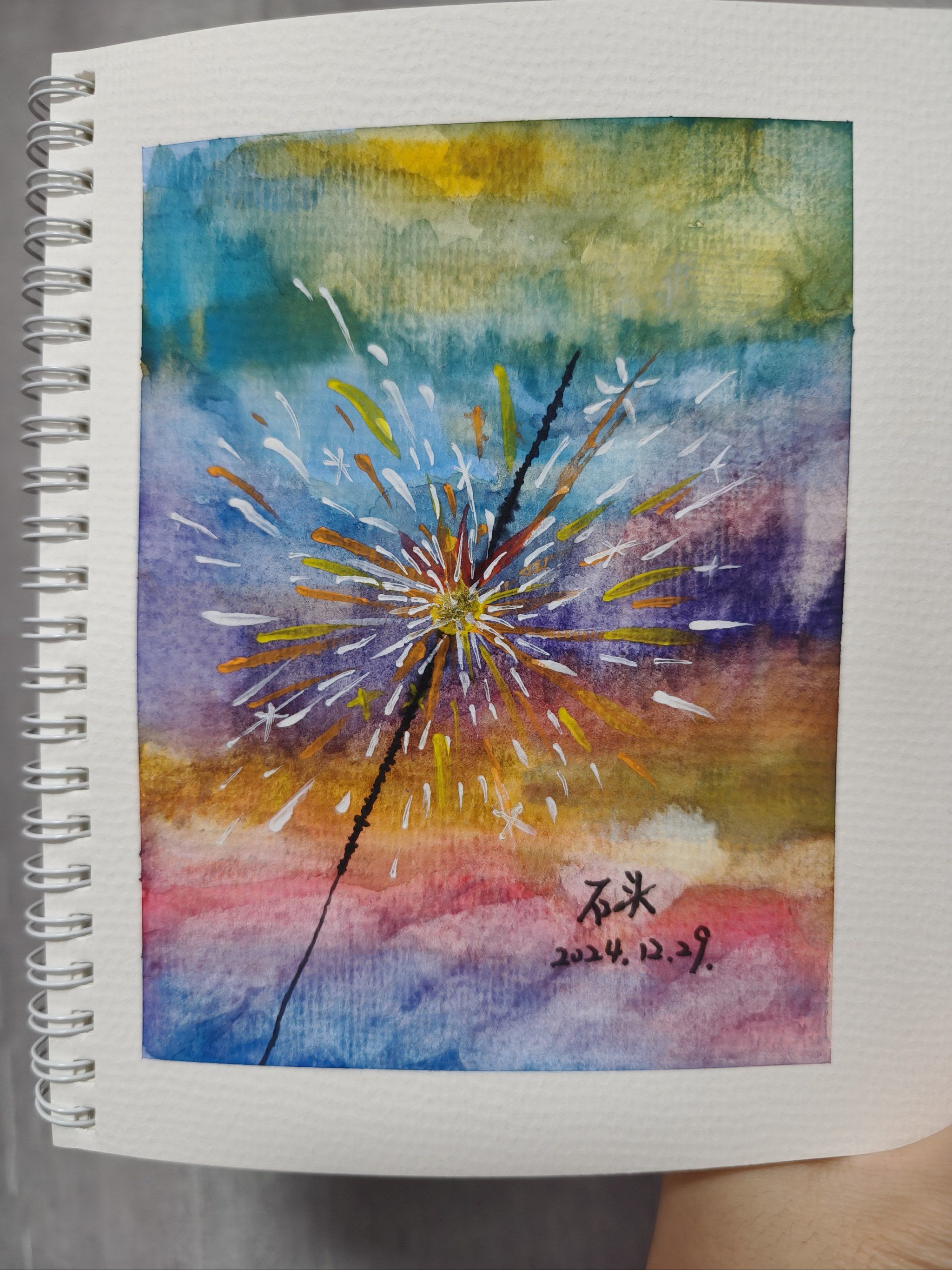 我的随手画~仙女棒烟花,水彩 丙烯 高光笔