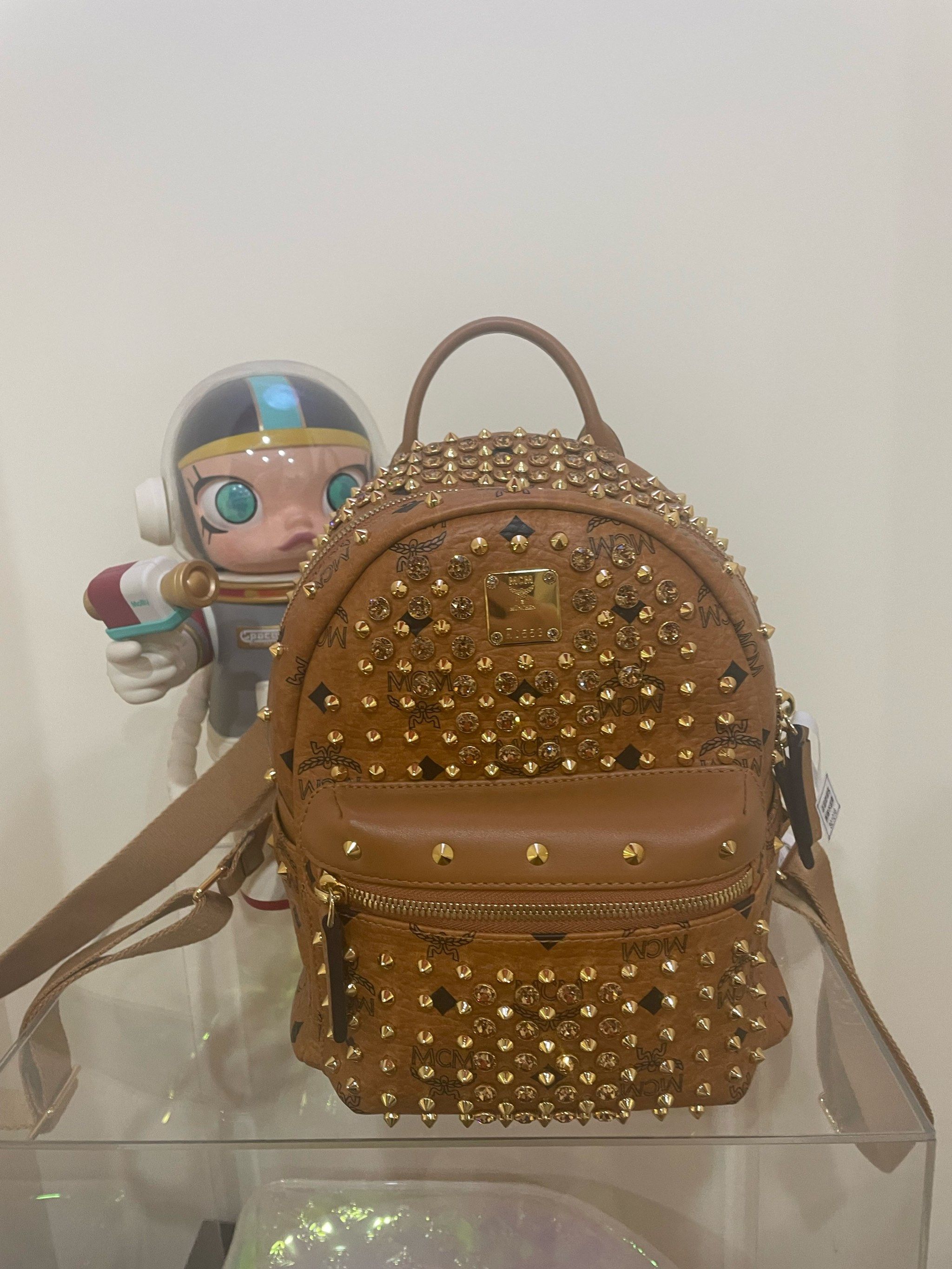 mcm  双肩包 干邑色限量迷你水钻#包