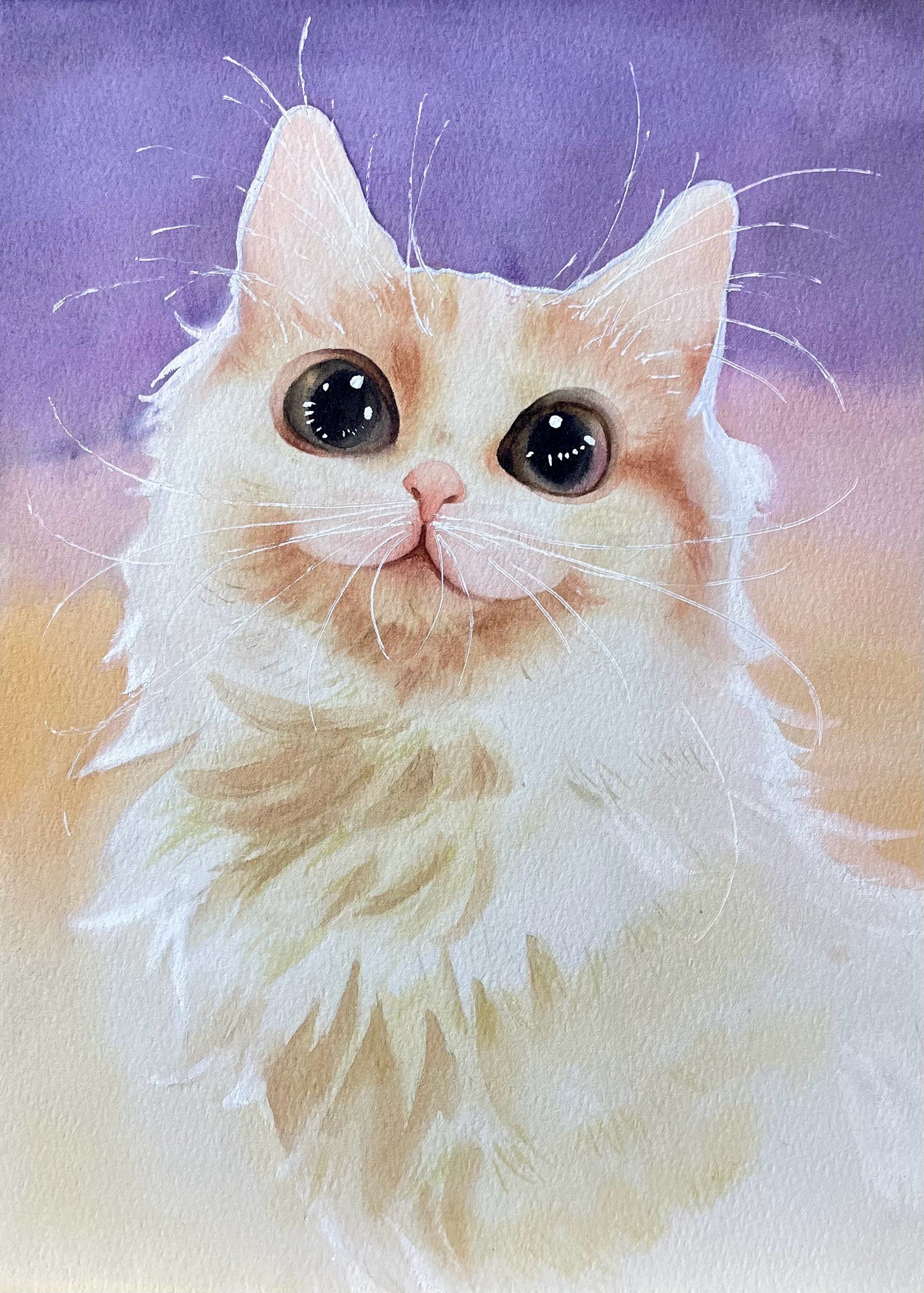 这卡姿兰大眼睛水彩作品小猫咪