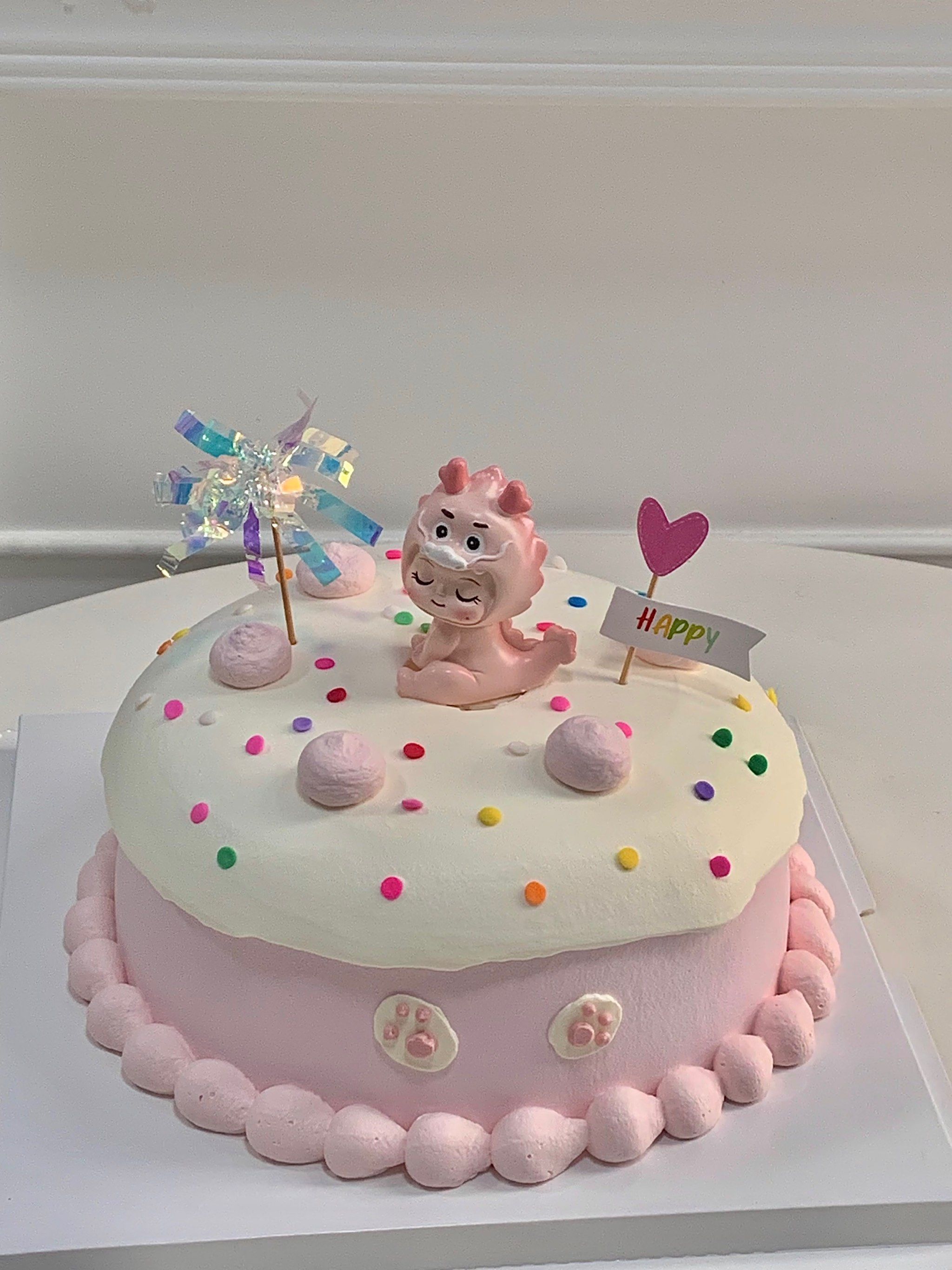 天津龙宝宝女孩百天周岁粉色生日蛋糕