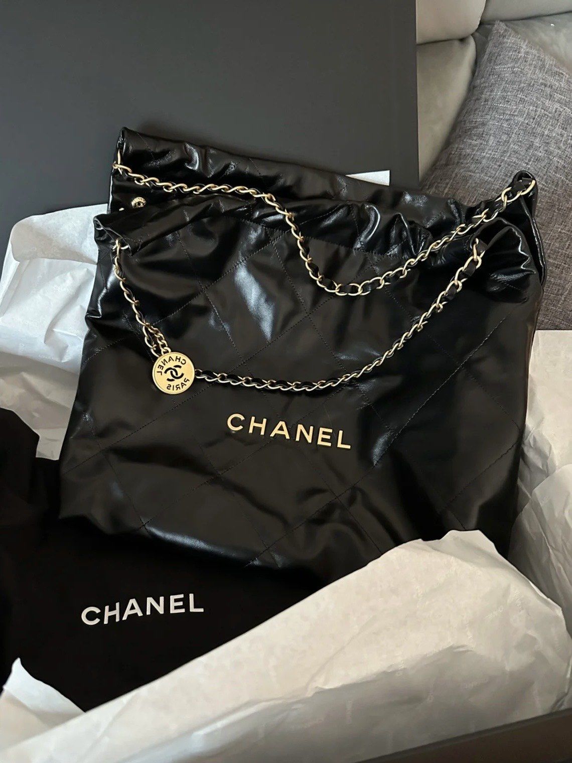 chanel 22bag 黑金中号