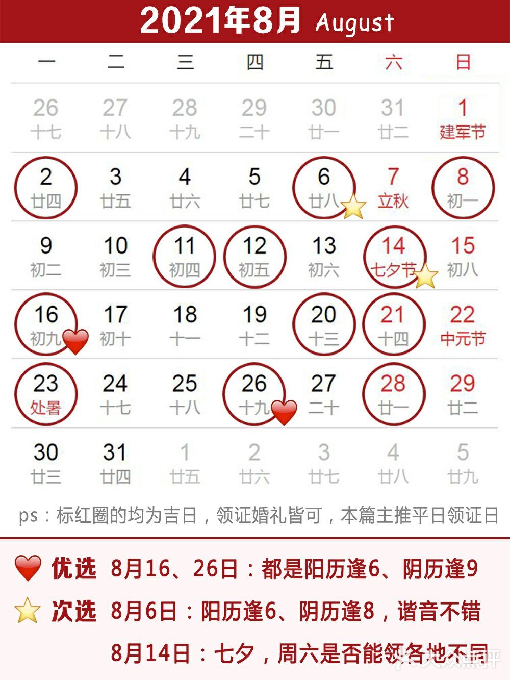 2021下半年领证吉日速查，这12天最好！