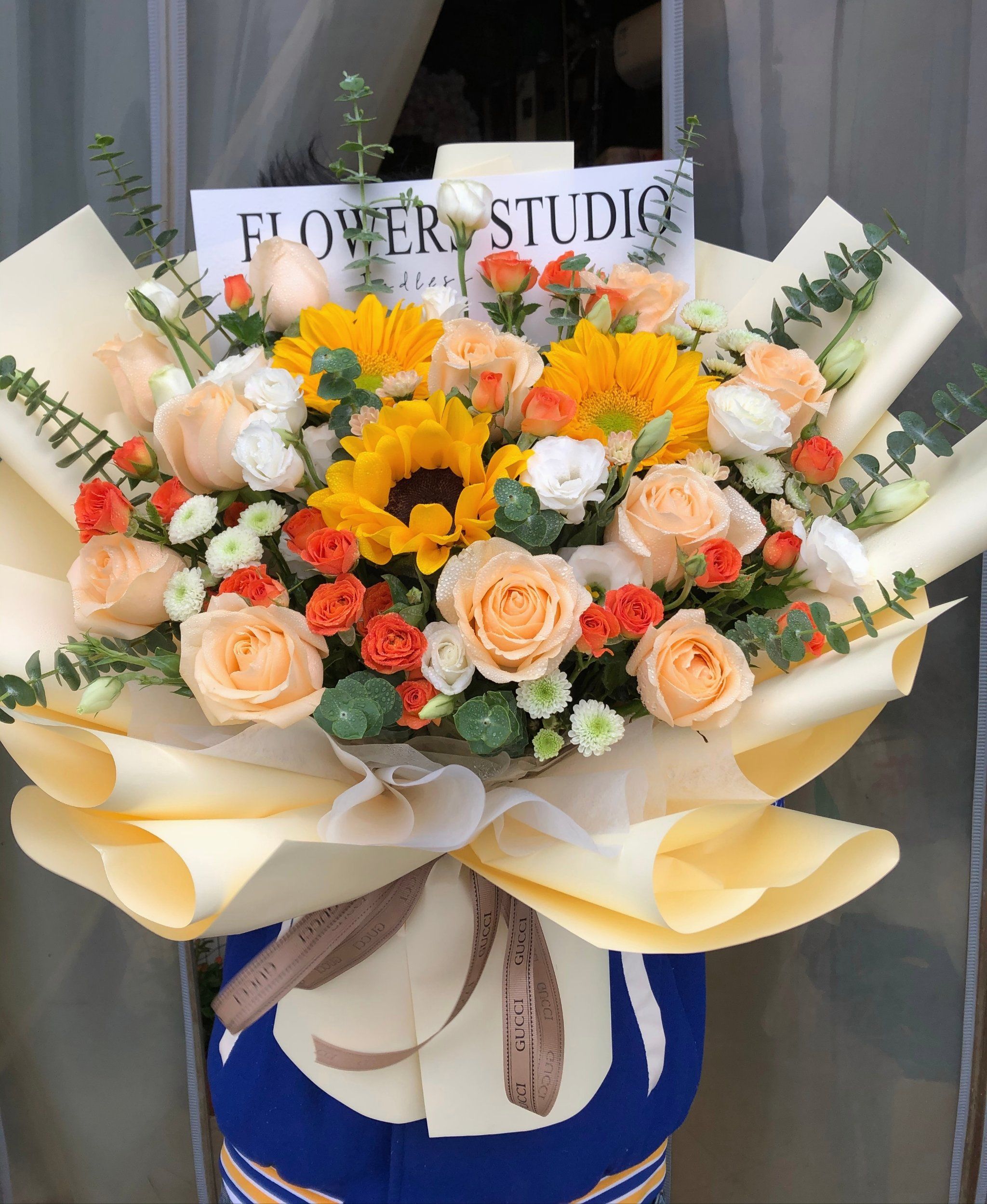 客订奶油风花束99#向日葵混搭花束 鲜花
